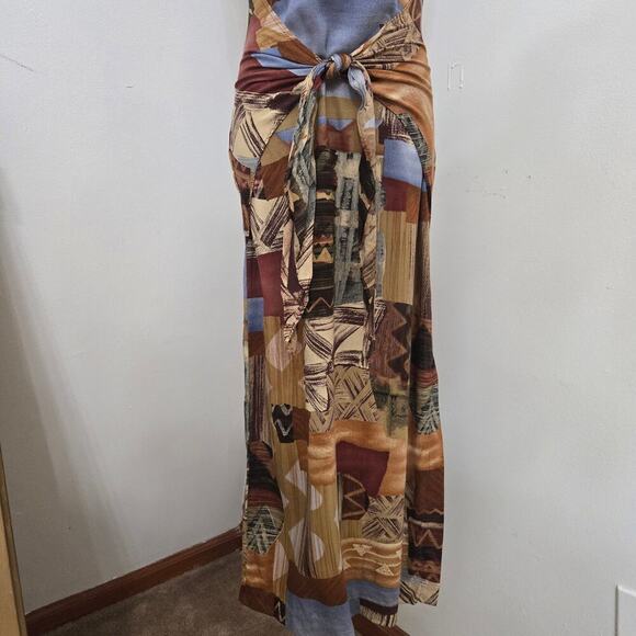 Lew Magram Vintage 90s Wrap Front Dress 6 Island Tribal Boho Granola Girl Hippie - Picture 3 of 12